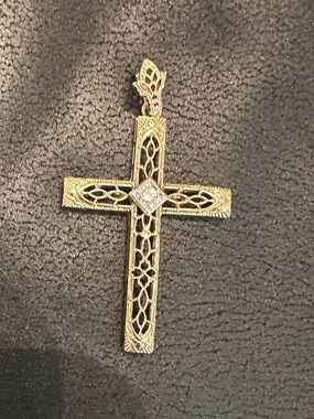 10k gold Cross Pendant with Center diamond Accent